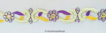 Floral Embroidered Cutwork Trim, Yellow Embroidery, Beaded Floral Trim